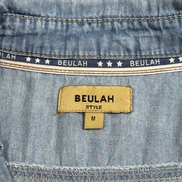 Beulah Womens Southwestern Aztec Embroidered Chambray Denim Button Up Shirt Med - Picture 5 of 16